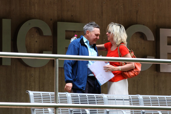 Vanda Gould in 2013 at Surry Hills Police headquarters after being granted bail on tax and money laundering offences. 