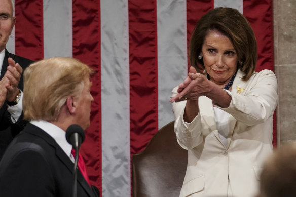 Nancy Pelosi clapped sideways at Trump at the State of the Union address last year.