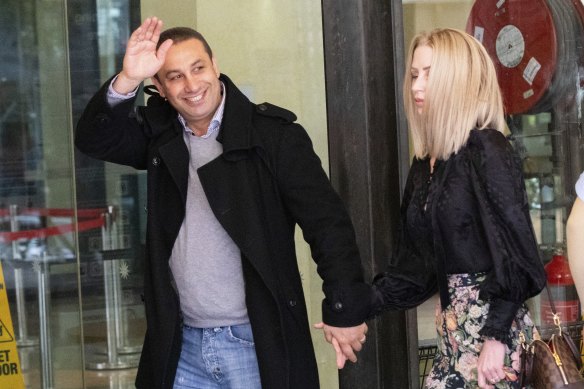 Marwan Haddad and Catherine Le Brocq arrive at Downing Centre court in Sydney ahead of sentencing on Friday. 