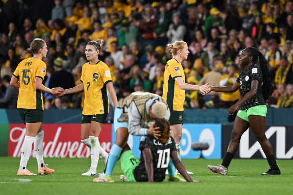 The Matildas congratulate Nigeria on their win.