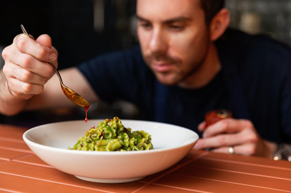 Gigli, friarielli (bitter Italian green), sausage and fermented chilli. 