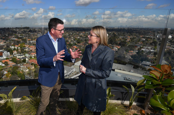 Daniel Andrews and Jacinta Allan announcing the Suburban Rail Loop in Box Hill in 2018.