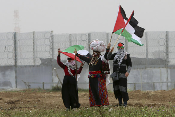 Protesters at the Gaza border earlier this year, where three people were killed on Saturday night.