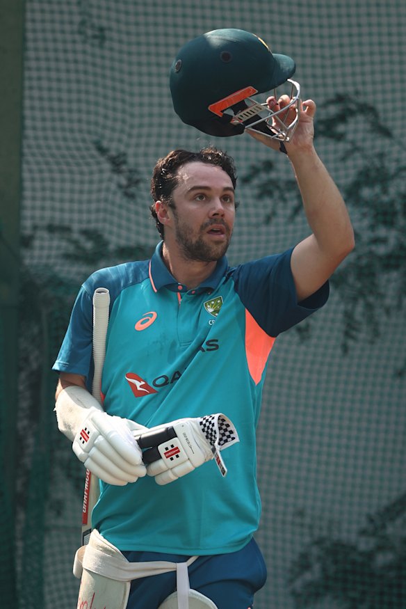 Travis Head at training in Nagpur.