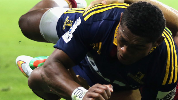 Wing man: Waisake Naholo's superb work sparked a try to Aaron Smith.