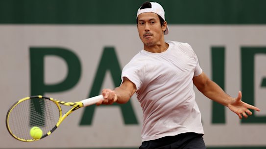 Jason Kubler rips a forehand against Denis Kudla at Roland Garros.