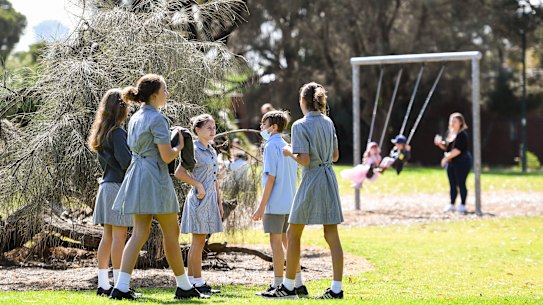 Students from Albert Park College at Gasworks Park on Tuesday.