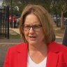 Jacinta Allan campaigning at Manor Lakes Primary School on Saturday