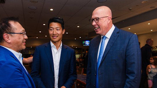 Scott Yung and Peter Dutton at Gladesville Sporties yesterday.
