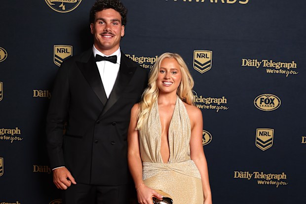 SYDNEY, AUSTRALIA - SEPTEMBER 30: Herbie Farnworth of the Dolphins and Lily Pickles arrive ahead of the 2026 Dally M Awards at The Cutaway, Barangaroo on September 30, 2026 in Sydney, Australia. (Photo by Mark Metcalfe/Getty Images)
