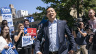 New York City mayoral candidate Andrew Yang arrives to an early voting site before casting his vote last week.