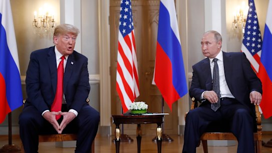 Donald Trump and Vladimir Putin during a meeting in Finland in 2018.