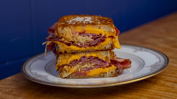 The toasted pastrami sandwich.