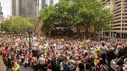 Thousands of protesters gathered at Town Hall on Wednesday.