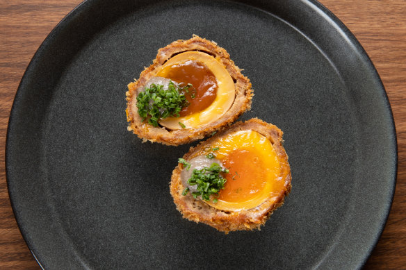 Scotch egg contains an egg inspired by those found in a bowl of ramen.