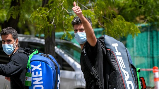 Australian Open players practice near the View Melbourne hotel on Monday.