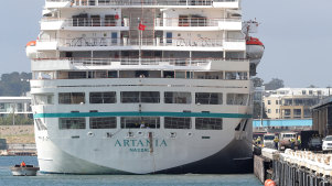 The cruise ship Artania is seen docked in Fremantle harbour in Fremantle on Friday, March 27, 2020. 