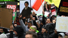 Protesters march during a Pro-Palestine rally for Gaza and Lebanon at the State Library of Victoria in Melbourne, Sunday. “Publicly displaying a symbol of a listed terrorist organisation is a crime.,” claimed the Opposition. 