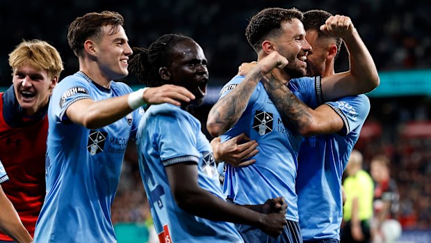 Apostolos Stamatelopoulos celebrates his goal.