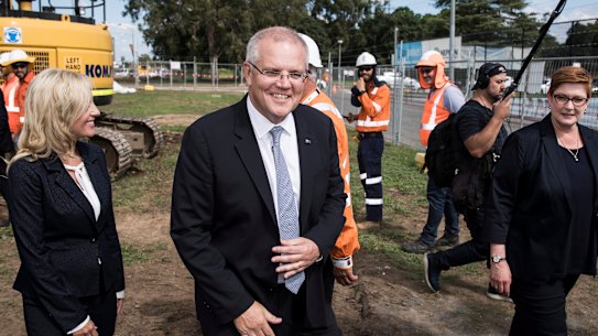 Prime Scott Morrison visits the Mulgoa Road Corridor with Foreign Affairs Minister Marise Payne and Candidate for Lindsay Melissa McIntosh in Penrith, Sydney on April 12, 2019