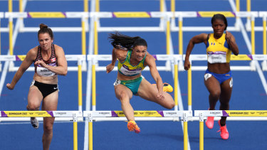 Michelle Jenneke competing in the 100m hurdle heats.