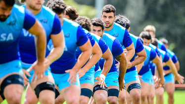 Eyes on the prize: the Pumas on the training paddock in Sydney. 