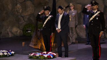 Italian Interior Minister and Deputy Premier Matteo Salvini, attends a memorial ceremony at the Yad Vashem Holocaust Museum in Jerusalem on Wednesday.