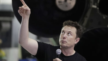 SpaceX founder and chief executive Elon Musk speaks after announcing Japanese billionaire Yusaku Maezawa as the first private passenger on a trip around the moon. Musk has become more erratic in recent weeks.