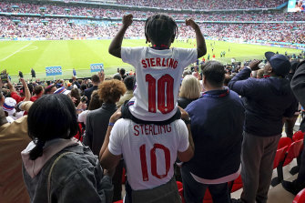 Raheem Sterling’s son Thiago watches the England and Germany game.