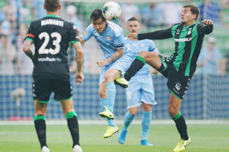 Melbourne City's Adrian Luna, left, has returned to Australia ahead of the planned competition resumption. 