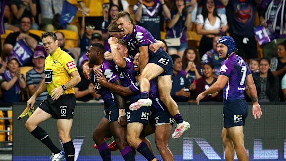 The Storm piled on 24 points in as many minutes to blow Canberra away.