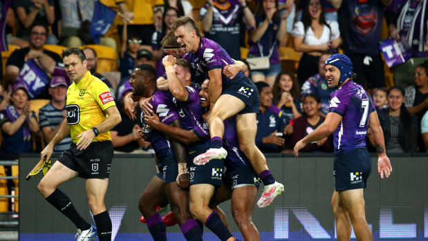 The Storm piled on 24 points in as many minutes to blow Canberra away.