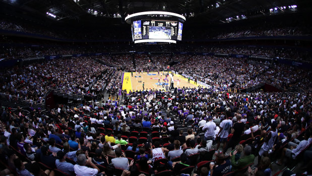 A record crowd gathers for the Kings v Hawks on Sunday.