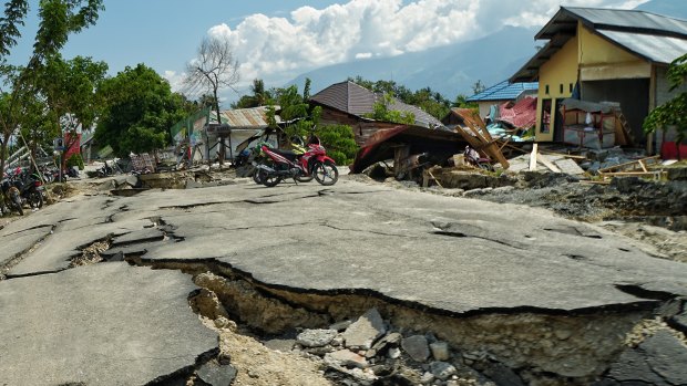 The severe devastation in Sigi to the south of  Palu.