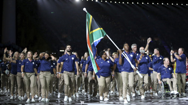 The South African team enters the arena for the Commonwealth Games. More trade would particularly help African nations.