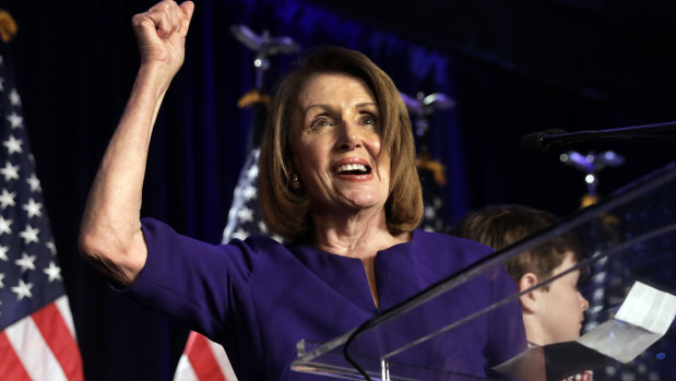 Nancy Pelosi reacts to the incoming results.