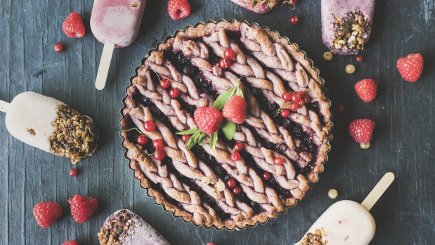 Rainbow Nourishments blogger Anthea Cheng has created a berry pie with a raspberry crust and a chamomile infusion, and rainbow yoghurt granola pops for a cooler Christmas.