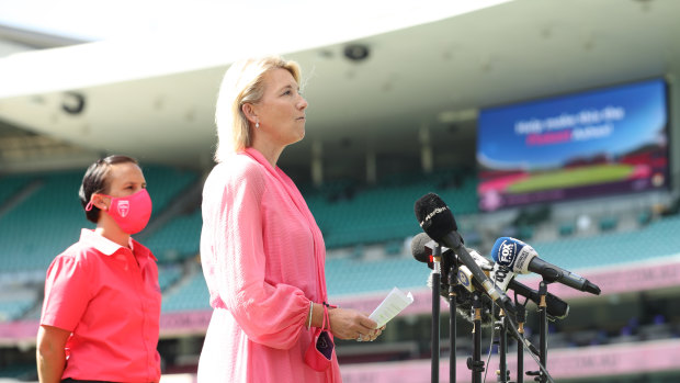 McGrath Foundation CEO Holly Masters addresses the media ahead of Jane McGrath Day on Friday. 