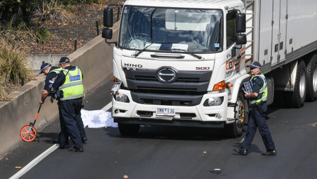 Pedestrian was fatally struck by a truck near the Eastbound entrance to the Burnley Tunnel on the Monash Freeway