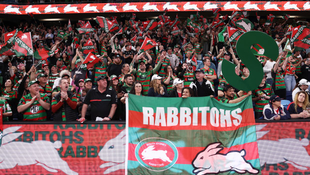 Rabbitohs fans at Allianz Stadium during their elimination final against the Roosters.