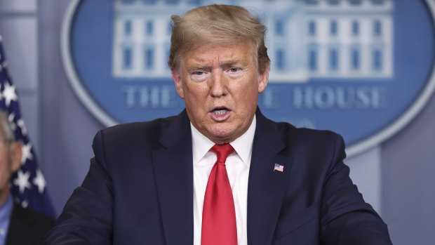 Can he talk his way out of this crisis? US President Donald Trump speaks during a Coronavirus Task Force news conference.