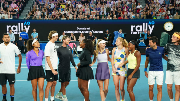 Roger Federer, Rafael Nadal, Nick Kyrgios, Novak Djokovic, Dominic Thiem, Serena Williams, Naomi Osaka, Caroline Wozniacki, Petra Kvitova, Stefanos Tsitsipas and Coco Gauff.