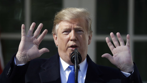 Donald Trump in the Rose Garden at the White House declaring the national emergency.