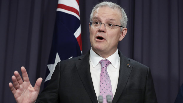 Prime Minister Scott Morrison addresses the media during a press conference on Australia's embassy in Israel.
