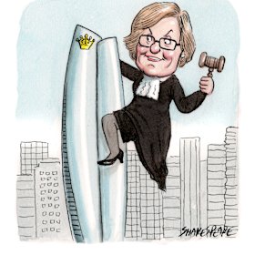Former judge, Patricia Bergin will hand down her report into Crown Resorts this week. Illustration: John Shakespeare
