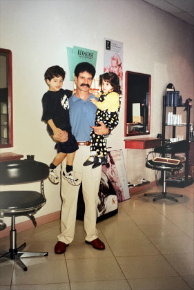 Michael, Sam and Olivia  Pellegrino in the Hurstville family hair salon.