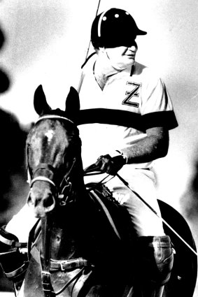 Kerry Packer playing polo at Warwick Farm on October 8, 1989.