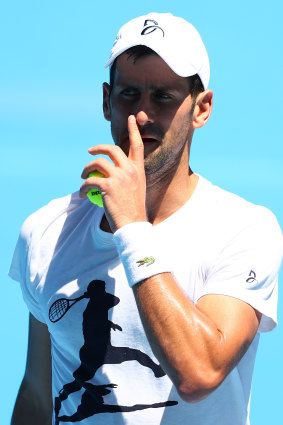 Novak Djokovic during a practice match against Daniil Medvedev on Wednesday.