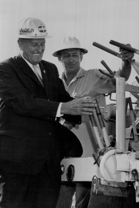 Then-premier of Queensland, Frank Nicklin, at the official ground-breaking ceremony for construction of the refinery on Bulwer Island in 1964.