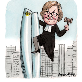 Former judge, Patricia Bergin will hand down her report into Crown Resorts this week. Illustration: John Shakespeare